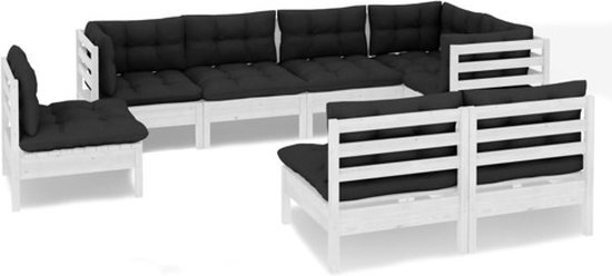 vidaXL 8-delige Loungeset met kussens massief grenenhout wit