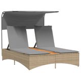 Banc de jardin 2 places avec auvent et coussins en polyrotin mélangé beige