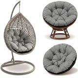 Amazinggirl Hangstoel Kussen 110 cm – Papasan Kussen & Eivormige stoel rond – groot zitkussen waterafstotend voor Tuin Terras Veranda Binnen Buiten Rotan en Woonkamer Grijs ecologisch linnen