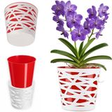 Merkloos / Sans marque KADAX Bloempot, sierpot, ronde sierpot van kunststof, plantenbak voor bloemen, planten, balkon, bloempot voor binnenshuis, lichte plantenbak, moderne bloempot (17 cm, rood)
