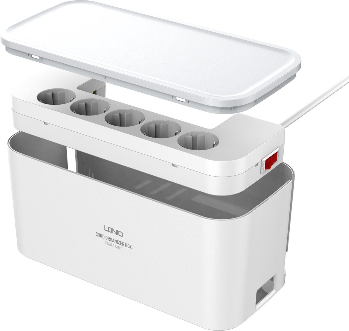 LDNIO Stekkerdoos met 5 uitgangen en 3 USB-poorten - Opbergbox - Wit