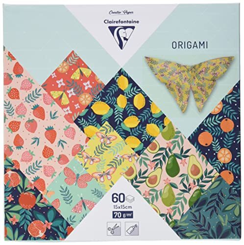 Clairefontaine 95357C – 60 vellen origami-papier, 70 g/m², formaat 15 x 15 cm, 30 kleurrijke motieven (2 vellen per motief), creatieve vrije tijd voor volwassenen en kinderen, collectie tuin