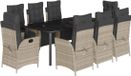 vidaXL 9-delige Tuinset met Kussens, Lichtgrijs, Polyrattan