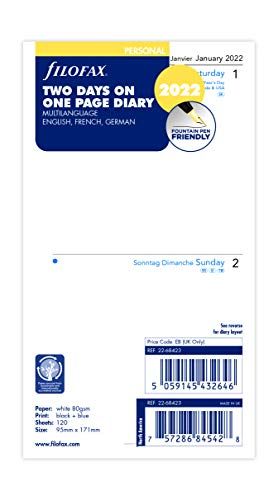 Filofax Persoonlijk twee dagen per pagina 3 taal 2022 dagboek