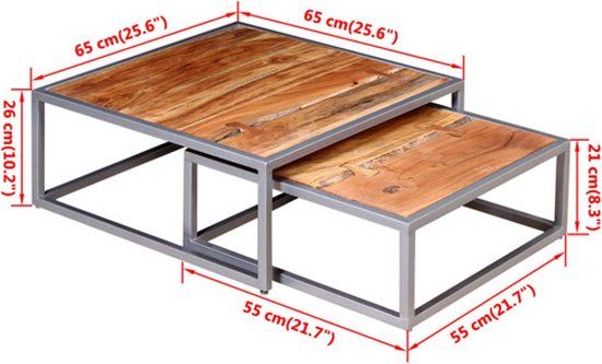 vidaXL 2-delige Salontafelset Massief Acaciahout Bruin en Grijs Industrieel