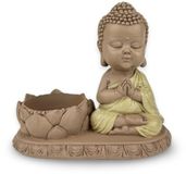 Zen'Light Standbeeld Kaarsenhouder CH03 - Inspirerende Zen Figuur - Geluksbrenger Positieve Concentratie - Kaarsenhouder Lantaarn - H 11,5 cm - Geel & Bruin