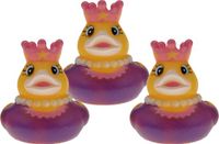 Krüger & Gregoriades Rubber badeendje prinses - 3x - paars - 5 cm