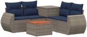 vidaXL Bankstel 2 zitplaatsen Grijs en Marineblauw Poly Rattan en Staal
