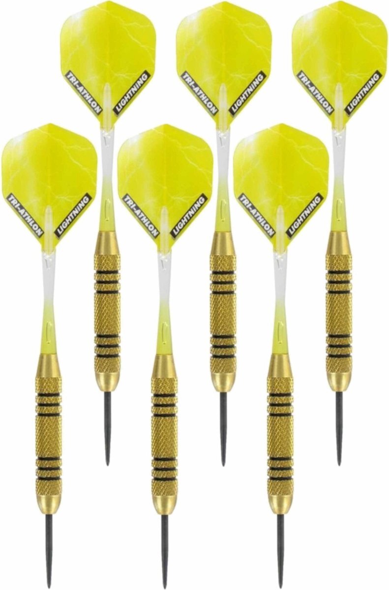 McKicks 2x Set van 3 dartpijlen Speedy Yellow Brass 23 grams - Darten/darts sport artikelen pijltjes messing