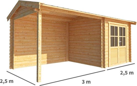 Merkloos Blokhut met overkapping Fenna 550 cm bij 250 cm diep Zadeldak bruin