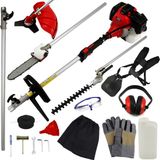 MonsterShop 5-in-1 multitool voor de tuin - rood/zilver - 100cm - 52cc benzine