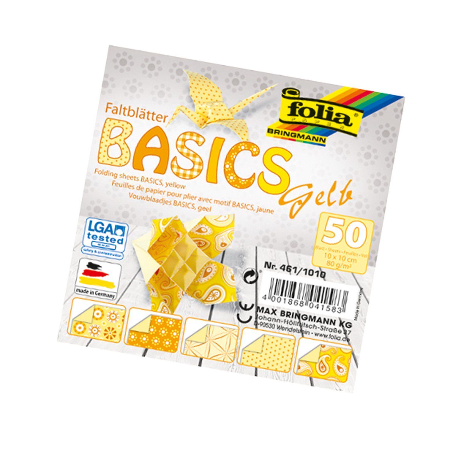 Folia Vouwbladen 10x10cm 80g 10x5 ass. basics geel