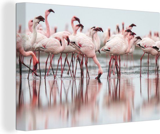 OneMillionCanvasses Canvas - Flamingo - Roze - Reflectie - 180x120 cm - Wanddecoratie