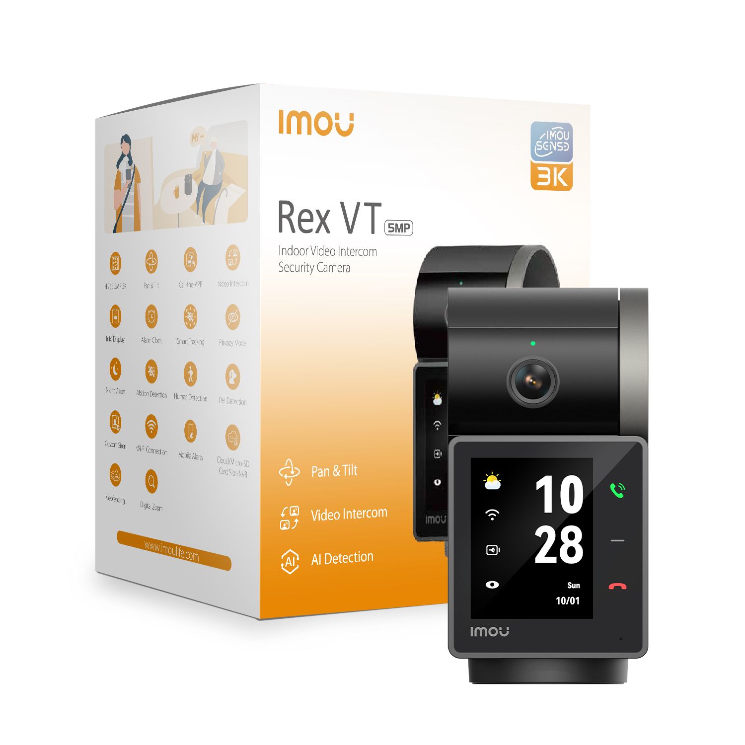 Imou Rex VT Pro - 3K QHD Camera - Pan & Tilt - Person Detection - Smart Tracking - Abnormal Sound Alarm - Video Call - Built-in Backup Battery