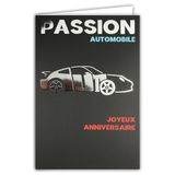 69-9016 Happy Birthday Card + Envelope 12 x 17.5 cm Car Word Silver Shiny Silhouette Sports Car Passionate - Creation Print Made in France