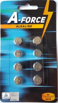 A-Force AG13 LR44 Button Cell Batteries - 8 Pack