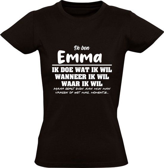 Emma Dames T-shirt - Zwart - Maat M - Verjaardagscadeau