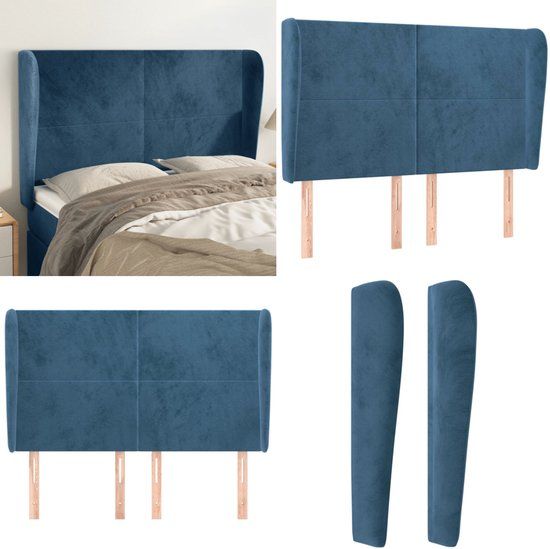 VidaXL Hoofdbord met randen Donkerblauw 147x23x118/128 cm Fluweel