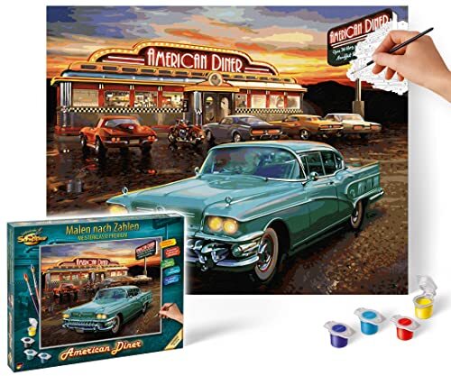 Schipper 609130877 Schilderen op nummer – American Diner, afbeeldingen schilderen voor volwassenen, inclusief kwast en acrylverf, 40 x 50 cm