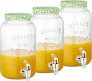 CEPEWA Set van 3x stuks glazen drankdispensers/limonadetap met groen/wit geblokte dop 3,5 liter - Tapkraantje