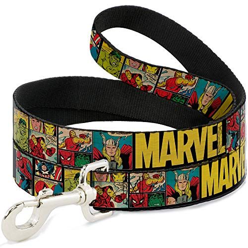 Hondenriem Marvel Retro Comic Panelen Zwart Geel 6 Voeten Lang 1,5 Inch Breed