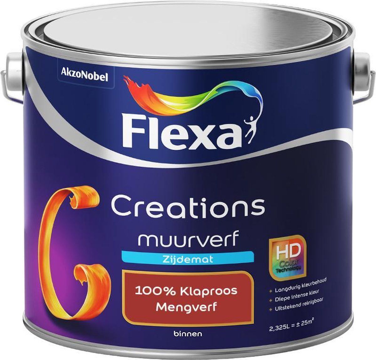 FLEXA Creations Muurverf Zijde Mat - Mengkleuren Collectie - 100% Klaproos - 2,5 liter