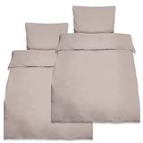 Beautissu Set van 2 dekbedovertrek tweepersoons Julie – katoen beddengoed Renforcé taupe – 2 stuks dekbedovertrekken 155x220 cm & 2 stuks kussensloop 80x80 cm