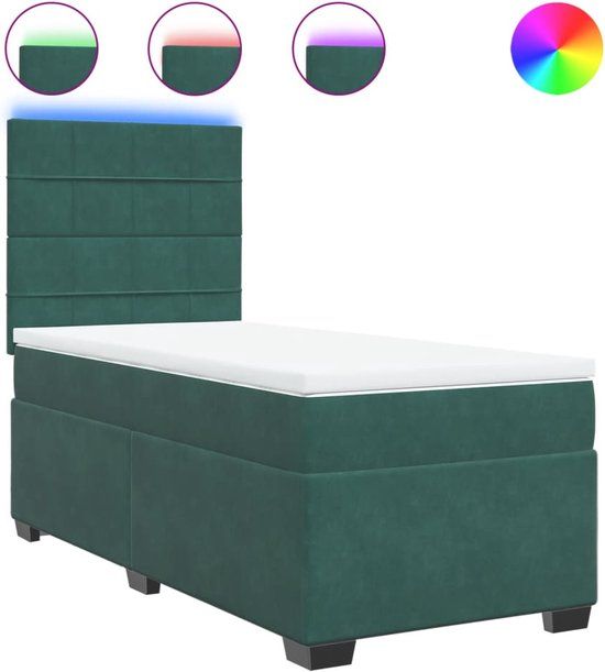 vidaXL Boxspring met matras fluweel donkergroen 90x190 cm