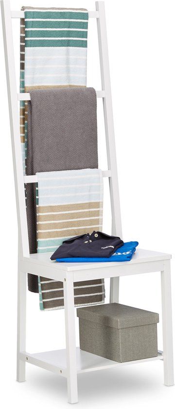 Handdoekhouder stoel bamboe - modern - 133 x 40 x 42 cm - wit