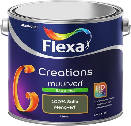 FLEXA Creations Muurverf - Extra Mat - 100% Salie - 2,5 liter