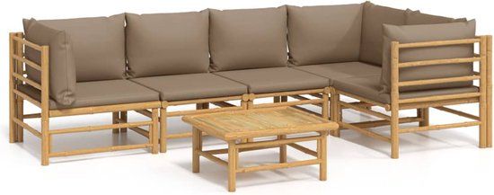 vidaXL 6-delige Loungeset met kussens bamboe taupe