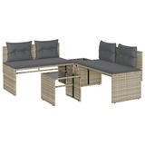 vidaXL 4-delige Loungeset met Kussens, Polyrattan, Lichtgrijs
