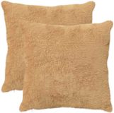 vidaXL Kussensloop 2 st HEERLEN Taupe 80 x 80 cm Nep Konijnenbont