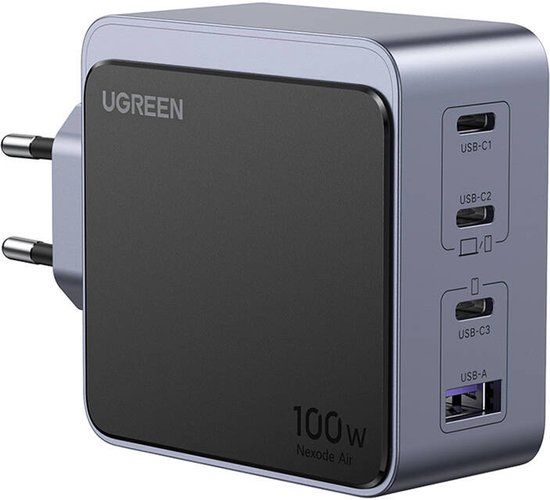 Ugreen Nexode Air 100W USB/USB-C PD Snellader GaN Adapter Grijs
