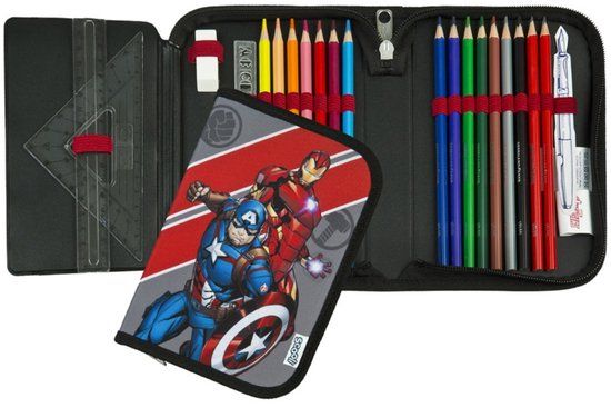 Avengers Gevulde Etui - 3 Vaks Pennenetui - 22 delig - Zwart