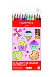 Caran d'Ache Kawaii Swisscolor Wateroplosbare kleurpotloden kartonnen doos met 12 verschillende kleuren, Candy World, kinderen tekenen, kleuren, kunstpotlood, school, briefpapier benodigdheden