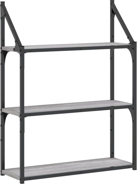 vidaXL Wandrek 3-laags 60x21x78,5 cm bewerkt hout grijs sonoma