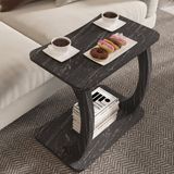 en.casa Bijzettafel Stattela op wielen C-vorm 59x35x56 cm marmerlook zwart