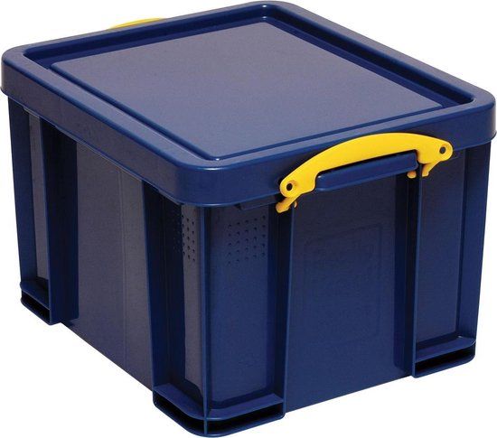 Really Useful Box opbergdoos 35 liter donkerblauw met gele handvaten