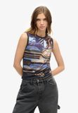 Superdry - Hemdtopje met subprint - Dames - Vesten - Polyester/Elastaan - Maat UK12-EU40