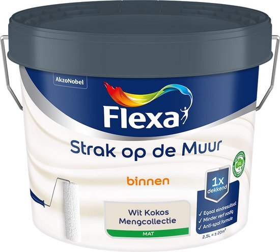 FLEXA - Strak op de muur - Muurverf - Mengcollectie - Wit Kokos - 2,5 liter