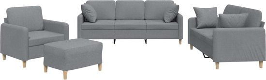 vidaXL 4-delige Loungeset met kussens stof lichtgrijs