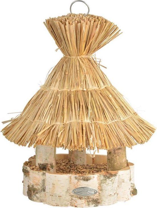Vogel voederhuisje met dakje berkenhout 37 cm - Vogel voederbak – Tuindecoraties