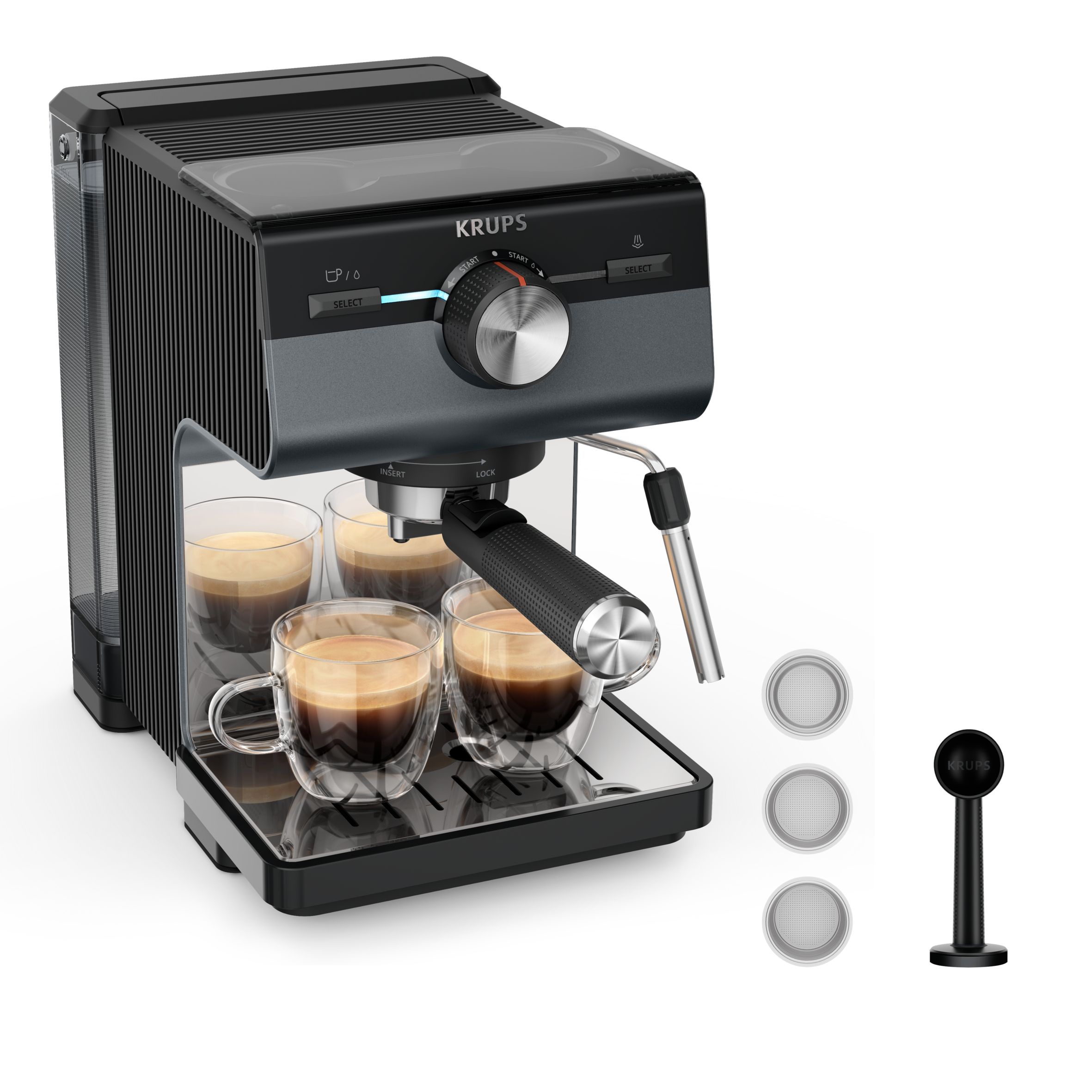 Krups Authentic+ XP384G Pistonmachine Espressomachine C80 Zwart /  Dark Silver