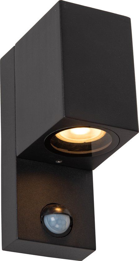 Lucide ZARO IR - Wandspot Buiten - 1xGU10 - IP65 - Zwart - Met Sensor