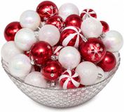 Feeric Christmas Kerstballen - 60 pièces - blanc avec rouge mix - plastique - 6 cm de diamètre