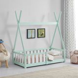 en.casa Kinderbed Tipi grenen met uitvalbeveiliging 70x140 cm mint