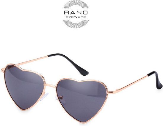 RANO Hartjes Zonnebril - Zwart Metaal - Festival, Rave, Carnaval Bril - Hartvormig