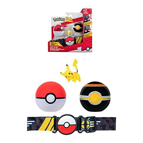 Bandai - Pokémon – riemclip 'N' Go – 1 riem, 1 Poké bal, 1 luxe bal en 1 figuur 5 cm Pikachu – accessoire om te kleden als Pokémon-trainer – JW2718