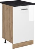 Vicco R-Line meuble bas de cuisine, blanc laqué brillant/chêne doré, 50 cm plan de travail anthracite